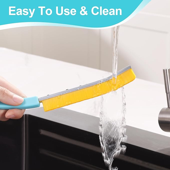 JOYMOOP 4 Pack Crevice Cleaning Brush, Turquoise Hard Bristle Grout Brush, House Cleaning Supplies, Magnetic Gap Cleaning Brush for Kitchen, Bathroom, Window, Toilet, Multifunctional Cleaning Tools