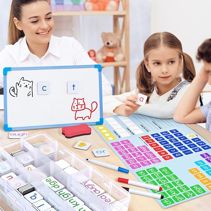 JoyCat 265 Phonics Magnetic Letter Tiles- Hooked on Phonics, ABC Reading Games Set with Word-Building Folder & Storage Case, Letter Sound Alphabet Letters, Preschool Pre k Classroom Materials