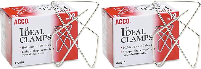 ACCO Ideal Paper Clamp (Butterfly Clamp), Smooth Finish, No.1 Size (Large), 12/Box (A7072610) (Pack of 2)