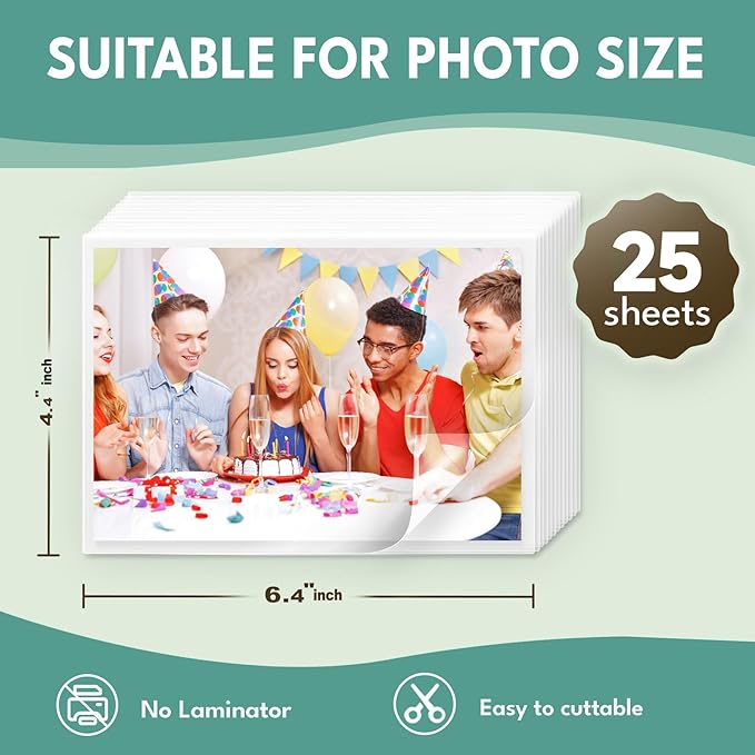 25 Pack Self-Sealing Laminating Pouches 4x6 Inch,10 Mil Thick Double-Sided Self Adhesive Lamination Pouches,Waterproof Photo Laminating Sheets No Laminator Machine Need