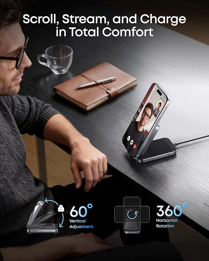Anker Prime 3-in-1 Wireless Charging Station, MagSafe Charger Stand Compatible, Qi2.2 25W Certified Palm-Sized Foldable Charger for iPhone 17/16, Apple Watch, AirPods (Non-Battery, Adapter Included)