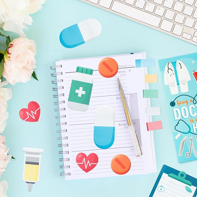 B1ykin Cute Sticky Notes Set - Being A Doctor is A Work of Heart Self-Stick Notes Pad, 550 Sheets Writing Memo Pages Sticky Notepad for Teacher Appreciation Gifts, School Office Supplies (Doctor)