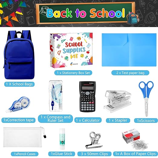 126 Pcs Christmas Middle High School Supplies Kit with Backpack for Student 7-12 Grades, School Supplies Bulk Bundle Essential Notebook Calculator for Xmas Holiday Gifts(Navy Blue)