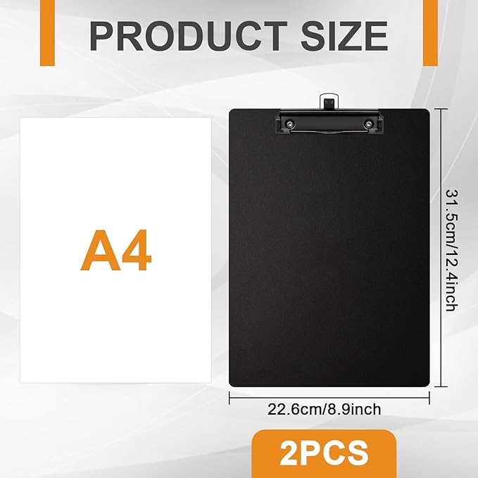 2-Pack Black A4 Letter Size Clipboards with Pen Holder - Plastic Clipboards for Classrooms & Offices