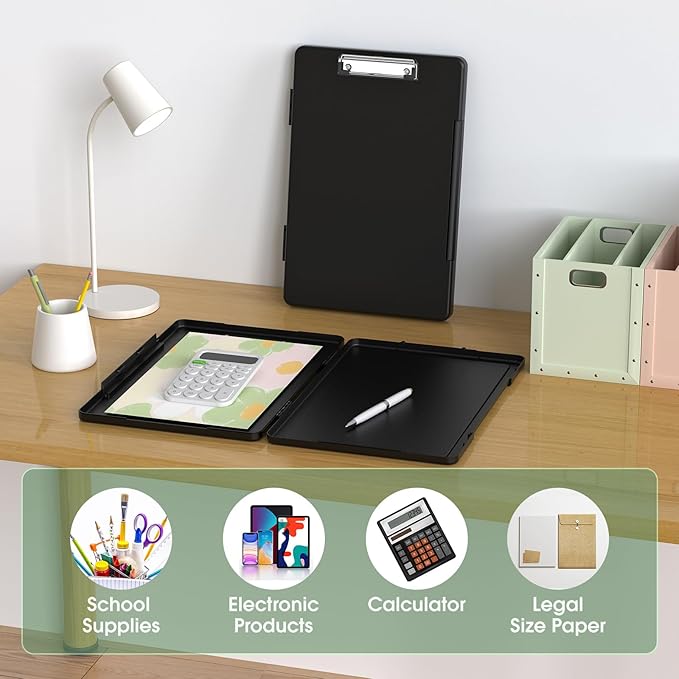 Legal Size Clipboard with Storage, High Capacity 8.5 x 14 Clip Board for Lawers, Folio & Side-Opening, Size 15 x 10 x 1.2 in, Black