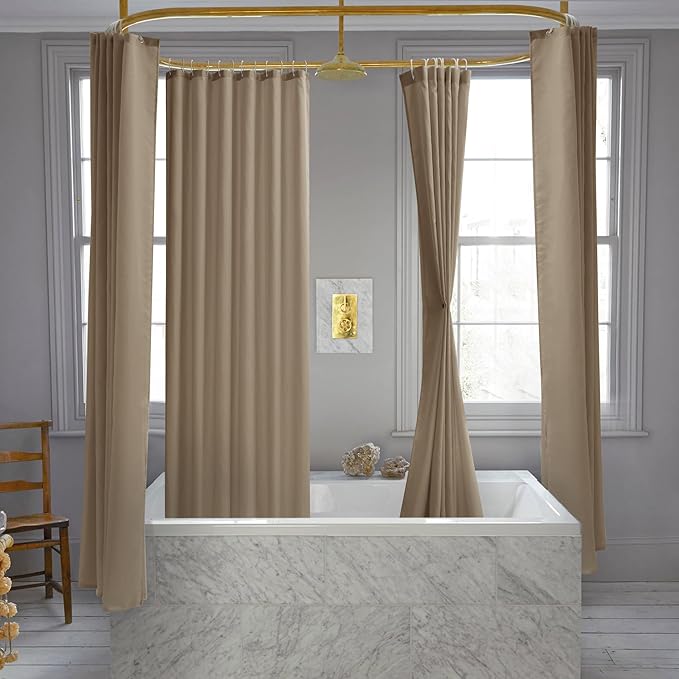 Nasitos Fabric Shower Curtain or Liner 4 Pack - W72 x H72 - Hotel Quality & Water Resistant Cloth Shower Liner for Bathroom, Machine Washable, Standard Size (Khaki, Include 8 Magnets)