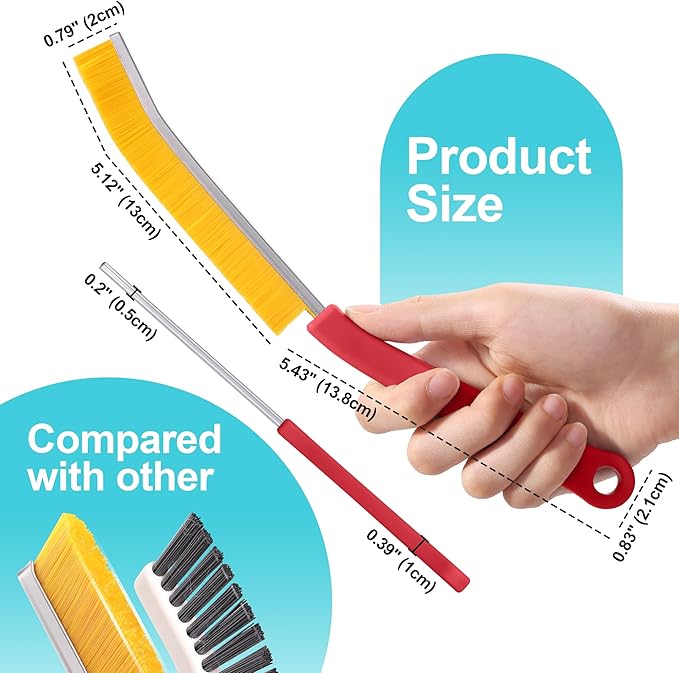 JOYMOOP 4 Pack Crevice Cleaning Brush, Red Hard Bristle Grout Brush, House Cleaning Supplies, Magnetic Gap Cleaning Brush for Kitchen, Bathroom, Window, Toilet, Multifunctional Cleaning Tools