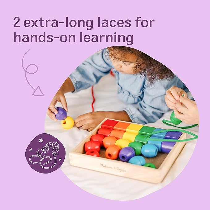 Melissa & Doug Primary Lacing Beads – 30 Wooden Beads for Crafts & 2 Laces in Toy Storage Box, Small Beads for Kids Arts and Crafts Kits, Preschool Learning Toys for Girls & Boys Ages 3+