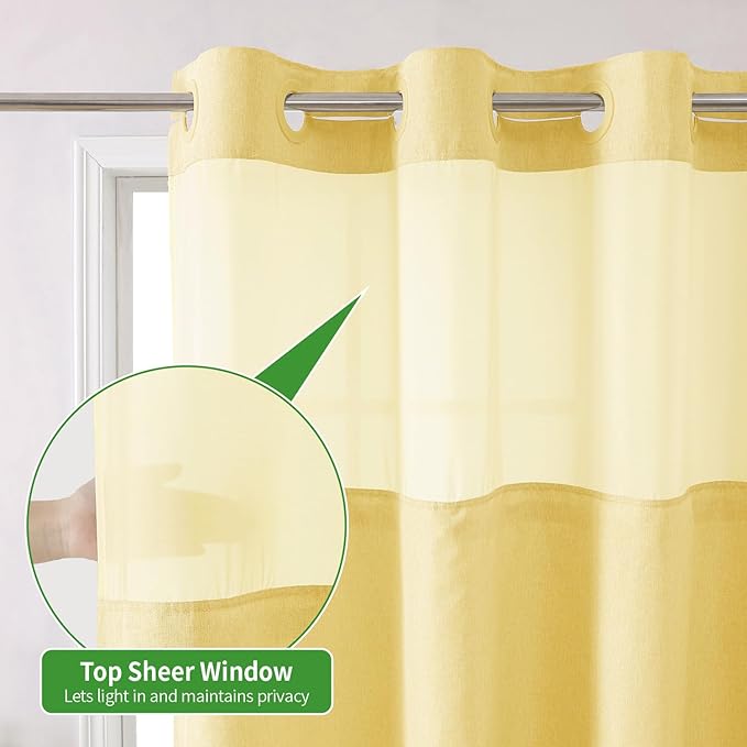 No Hooks Needed Linen Textured Shower Curtain with Snap-in Fabric Liner Set,Hotel Luxury Decor Shower Curtains for Bathroom with Mesh Top Window,Waterproof & Washable,71Wx74H,Gold