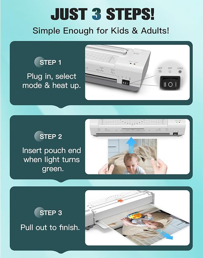 Laminator Machine 13 Inch Lamination Machine with Auto Paper Feed, Never Jam A3 Thermal Lamination, 20 Laminating Sheets 10-in-1 Laminator with Cutter, Trimmer & Corner Rounder for Office School Home