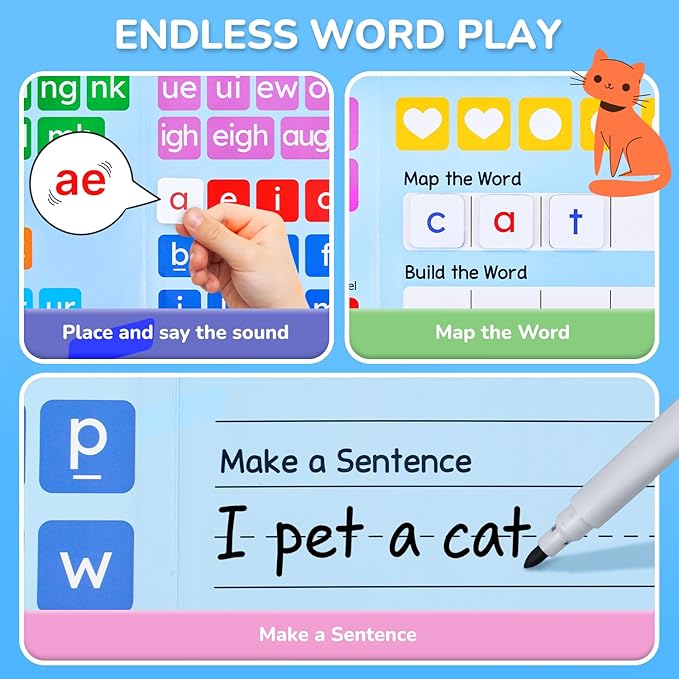 JoyCat 265 Phonics Magnetic Letter Tiles with 3 Word Folder - Hooked on Phonics Set Storage Case, Letter Sound Alphabet Letters, Preschool Pre k Classroom Materials