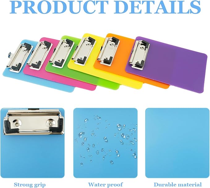 4x6in Mini Clipboards, 6 Pack Plastic Small Clipboards, Translucent A6 Size Mini Clipboard with Retaining Clips, Notepads Pocket Clipboard, Colorful Clip Boards for Classroom Restaurants Office Gifts