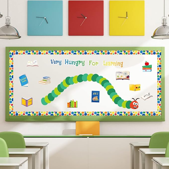 Caterpillars Bulletin Board Decoration Set Mix Caterpillar Colorful Borders Cutouts for Party School Classroom Door Welcome Bulletin Board Craft Home Wall(Green Caterpillar)