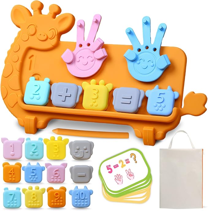 Preschool Learning Math Toy for Toddlers, Silicone Counting Board with Number Tracing | Montessori Educational Math Manipulatives Number Counting Blocks for 3 Year+ Boys Girls Gifts
