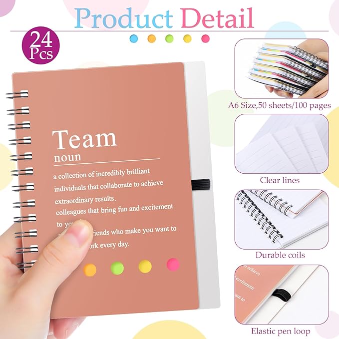 24 Pcs Employee Appreciation Gifts Bulk Team Recognition Notebooks with Sticky Notes Staff Thank You Gifts for Social Worker Teacher Nurse Coworker Office Motivation Set (Macron Color)