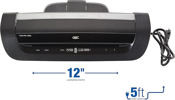 GBC Thermal Laminator Machine, Fusion 6000L, 12 Inch, 1 Min Warm-Up, 3-10 Mil, with 50 EZUse Laminating Pouches for Home, Office and Classroom, Black (1703097)