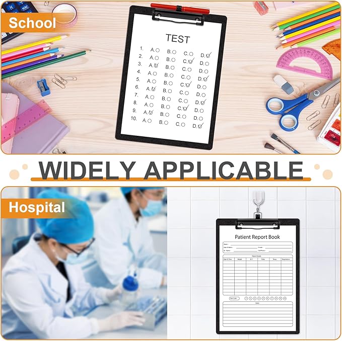 2-Pack Black A4 Letter Size Clipboards with Pen Holder - Plastic Clipboards for Classrooms & Offices