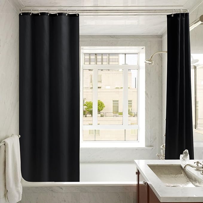 Nasitos Shower Curtain Liners 2 Pack - W36 x H72 - Washable & WaterResistant Fabric Bath Shower Liners for Narrow Stall, Stand Up Shower Stall, RV, Camper (Black, Included Magnet)
