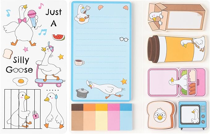 B1ykin Cute Sticky Notes Set - Just A Silly Goose Self-Stick Notes Pad, 550 Sheets Writing Memo Pages Sticky Notepad for Teacher Appreciation Gifts, School Office Party Favors Supplies (Funny Goose)