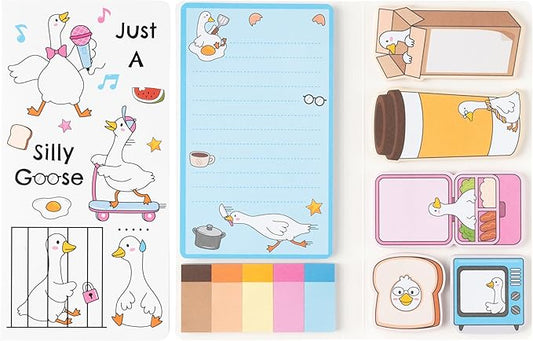 B1ykin Cute Sticky Notes Set - Just A Silly Goose Self-Stick Notes Pad, 550 Sheets Writing Memo Pages Sticky Notepad for Teacher Appreciation Gifts, School Office Party Favors Supplies (Funny Goose)