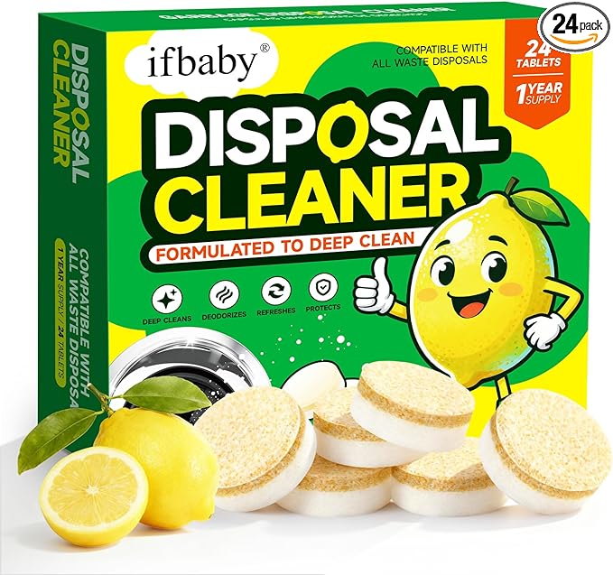 15g Extra Large Garbage Disposal Cleaner & Deodorizer Tablets - 24-Pack Foaming Tablets, Long-Lasting Lemon Scent - Deep Clean Kitchen Sink Disposer,Dissolve Grease & Odors - 1 Year Supply