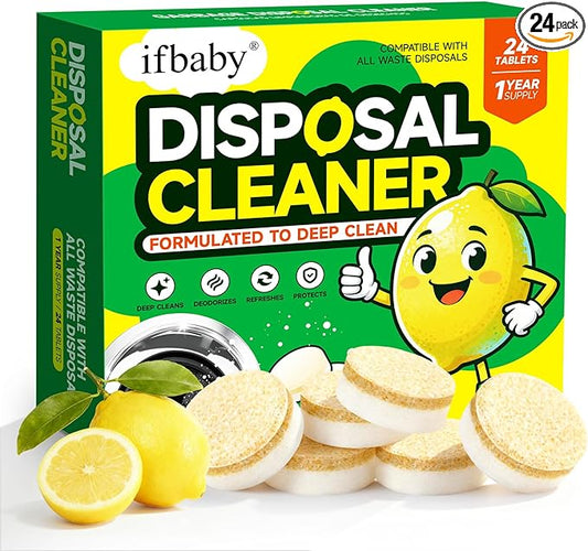 15g Extra Large Garbage Disposal Cleaner & Deodorizer Tablets - 24-Pack Foaming Tablets, Long-Lasting Lemon Scent - Deep Clean Kitchen Sink Disposer,Dissolve Grease & Odors - 1 Year Supply