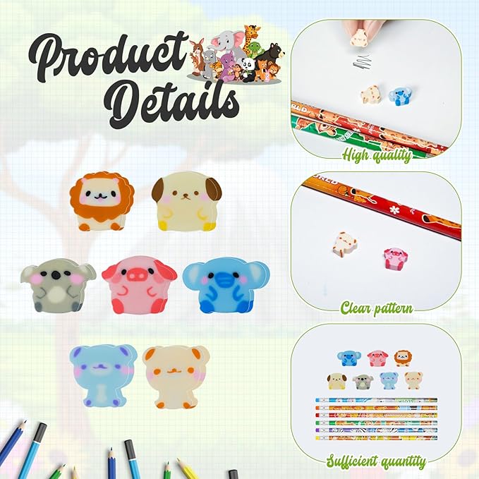 Cinrobiye 48 Pcs Animal Gift Set Pencil Case Pouches Fun Animal Pencils Erasers Party Supplies Stocking Stuffers Goody Bag Fillers Teacher Rewards Prizes Exchange Gifts
