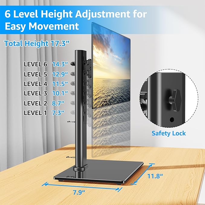 MOUNTUP Monitor Stand for Desk, Freestanding Monitor Mount Fits 13-32 inch Screen up to 17.6 lbs, Screen Stand with Swivel, Height, Rotation Adjustment, VESA Mount 100 x 100mm, 75 x 75mm (Pack of 2)