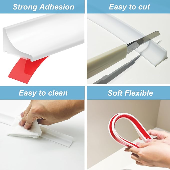 67Inch Shower Threshold Water Dam, Self-Adhesive Silicone Shower Barrier Water Stopper Shower Door Bottom Seal Strip Shower Splash Guard for Bathroom Kitchen Bathtub
