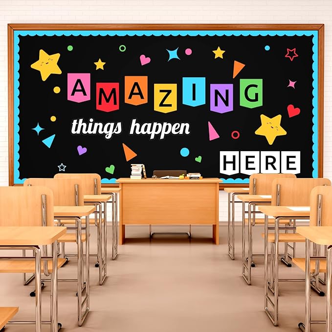 LioNergy Classroon Bulletin Board Decoration Set Welcome Bulletin Board Wall Door Decor for Kindergarten Preschool Elementary Middle School - Amazing Things Happen Here