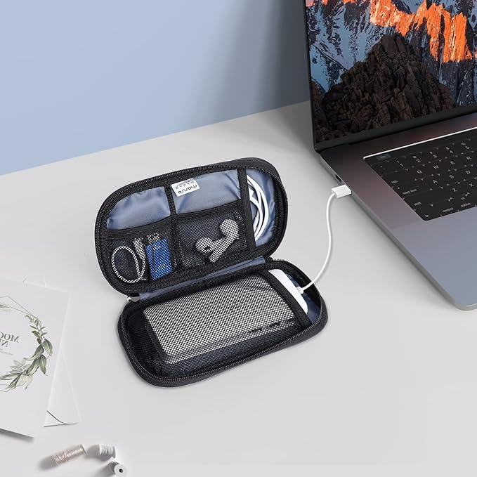 MOSISO Electronic Organizer Cable Case, Portable External Carrying Case Storage Bag with Handle Compatible with MacBook Power Adapter, Wireless Mouse, Cables, Earphones, USB Flash Disk SD Card, Black