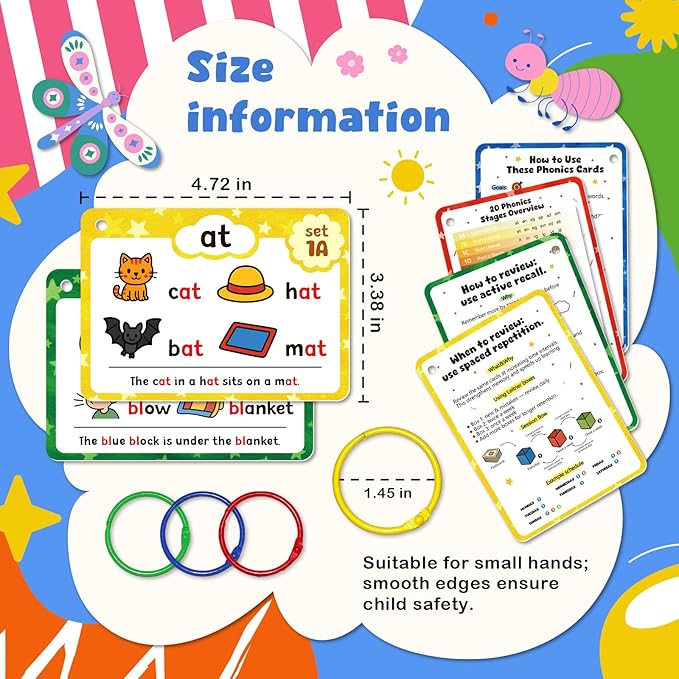 Phonics Flash Cards, Sight Words Flash Cards for Kindergarten, Learn to Read in 20 Phonic Stages, and Phonics Games for Kids Ages 4-8, Suitable for Kindergarten, First, and Second Grade