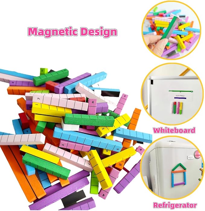 Magnetic Math Number Rods Counting Blocks and Practice Folder Set with Activity Cards, Magnetic Math Counters, Fraction Bars, Foam Math Blocks, Math Manipulatives, Classroom Must Have