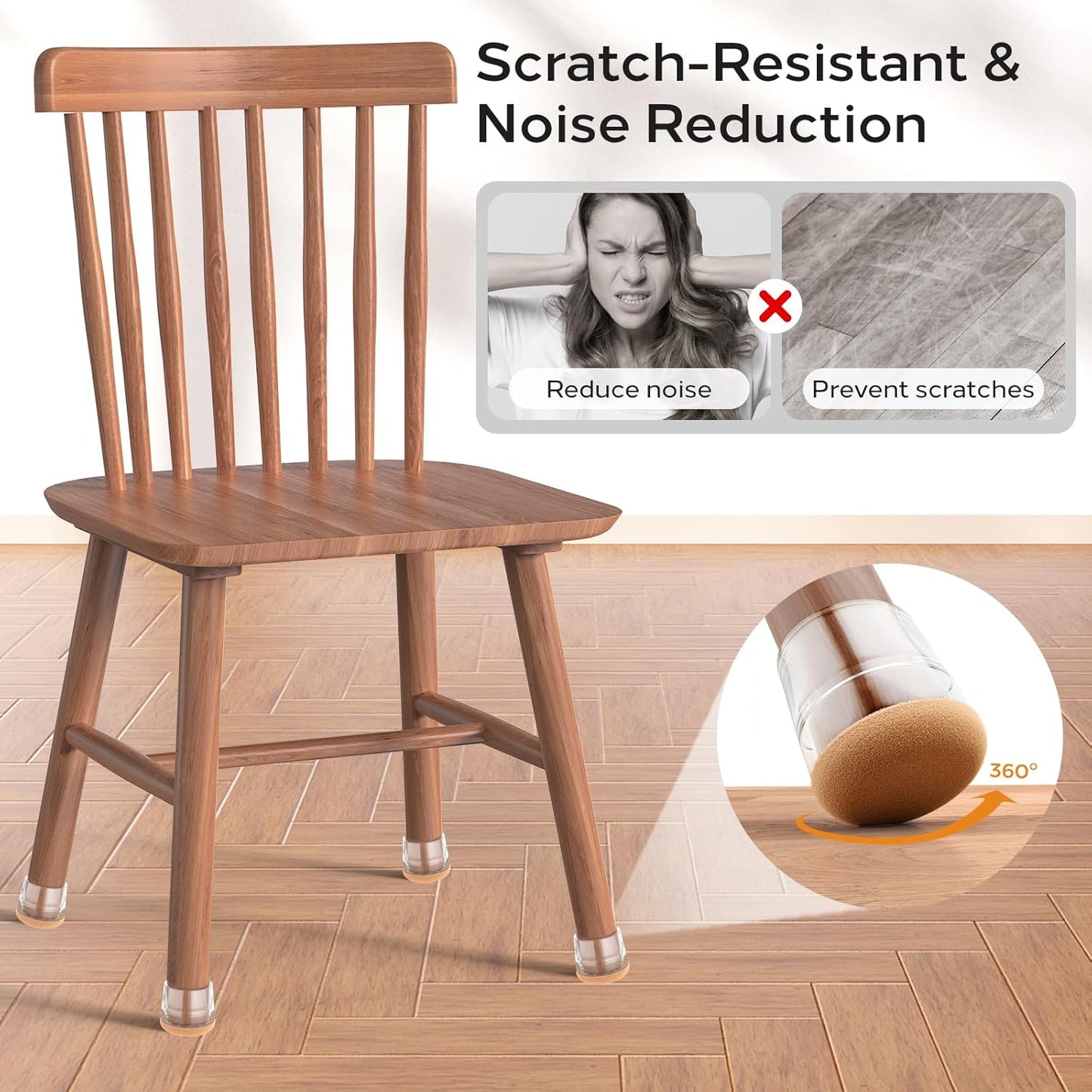 24 PCS Silicone & Felt Chair Leg Floor Protectors for Hardwood Floors - Furniture Pads, Chair Leg Covers/Cups - No Noise & Scratch-Proof - Round S (Fits 13/16"-1" / 20-25mm), Clear