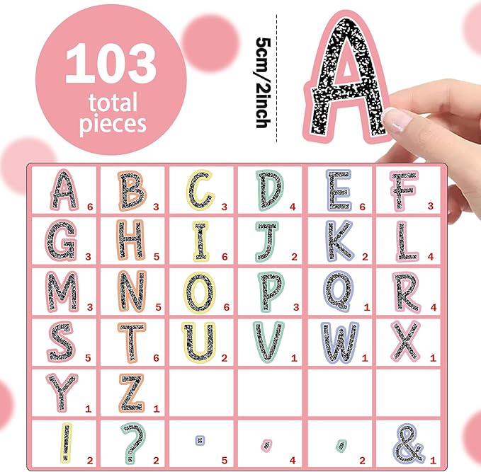 Qyeahkj 103 Pcs Composition Magnetic Letters 2" Pastel Colorful Magnetic Letters for Whiteboard Fridge Magnet Alphabet Kit for Tool for Home Spelling