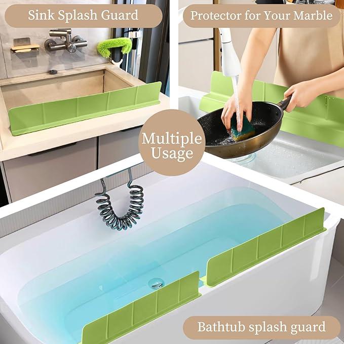 23" Ultra Silicone Sink Splash Guard Released in 2025/Dec for Kitchen Sink,Bathroom and Island,with 3.5" High Splash Guard & 7 Strong Suction Cup (Matcha Green)