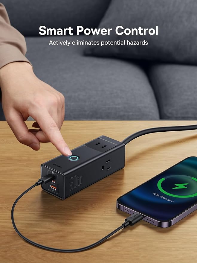 Baseus Power Strip PD20W USB C Charger Extension Cord with 3 AC Outlets & 3 USB Port Fast Charging Charging Station for Office Dorm Room Home