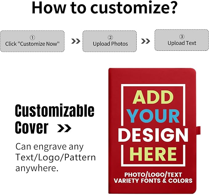 Customizable Notebook- Personalized Cover with Any Design - A6/A5 192 Lined Pages Journaling Notebooks for Work School Business Church