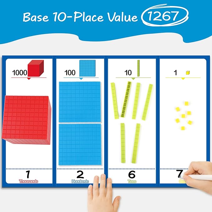 Torlam 131 PCS Base Ten Blocks - Place Value Blocks, Plastic Base 10 Math Manipulatives for 1st Grade, Addition and Subtraction Games Math Counters and Cubes for Kids