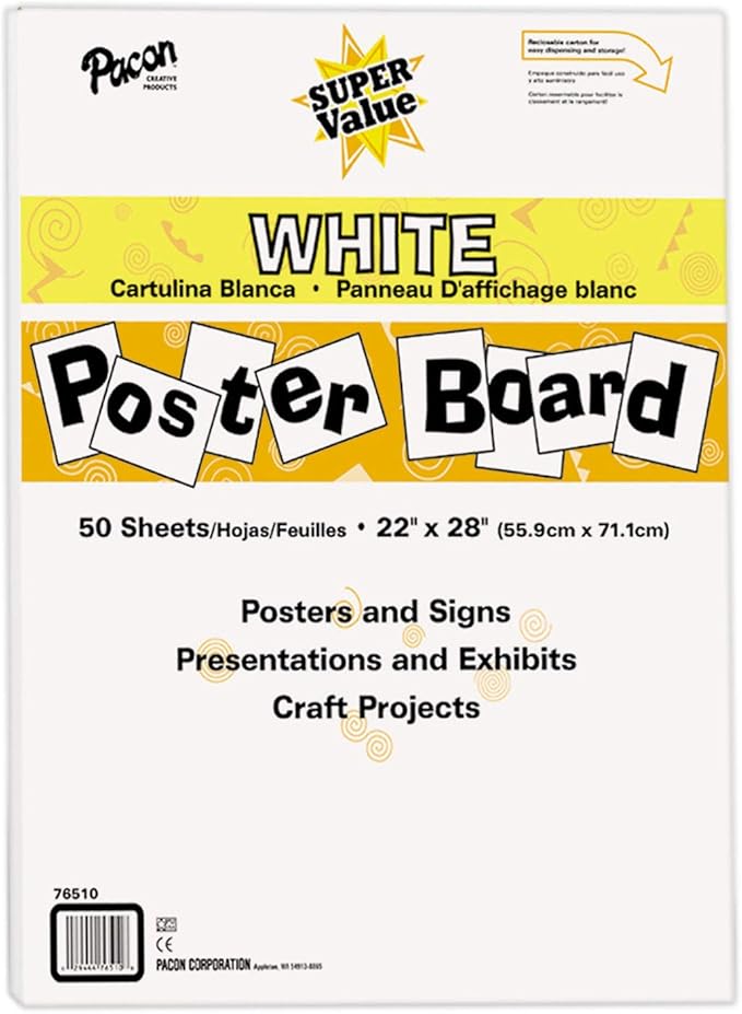 Pacon Super Value Poster Board, 22"X28", White, 50 Sheets
