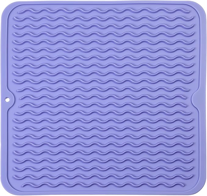 Silicone Dish Drying Mat for Multiple Usage,Easy clean,Eco-friendly,Heat-resistant Silicone Mat for Kitchen Counter or Sink,Refrigerator or Drawer liner Light Purple M 12 inches x 12 inches