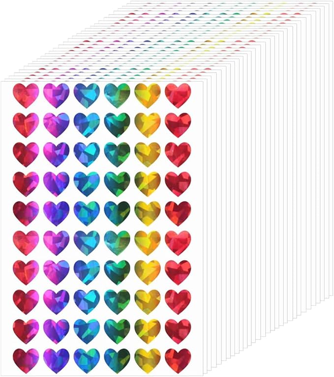 1800pcs Mini Heart Stickers (0.5 Inch), Colorful Holographic Rainbow Reward Stickers for Teachers, Behavior Chart, Planners, Scrapbooking & Envelope Seals (30 Sticker Sheets)