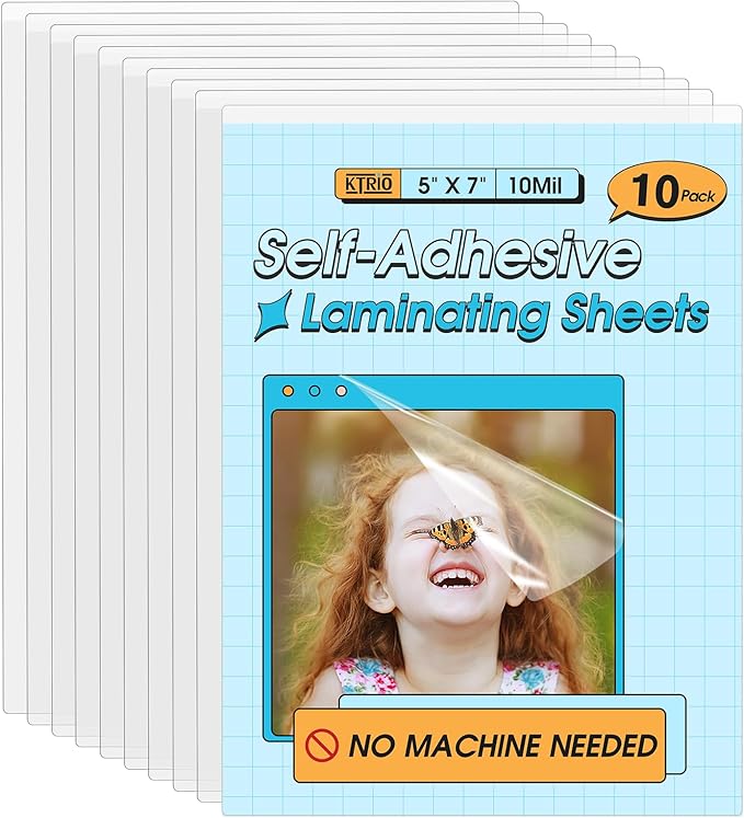 KTRIO 10 Pack Self Sealing Laminating Pouches, 5.5” x 7.5”, 10 Mil Thick Self Adhesive Laminating Sheets, Clear Lamination Pouches for Photos, Laminate Sheets, No Laminator Machine Needed, No Heat