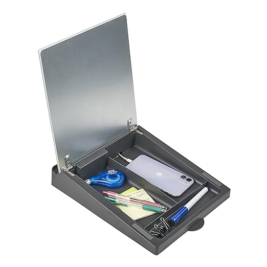 ECR4Kids MessageStor Dry-Erase Glass Board Memo Station, Desk Organizer, Grey