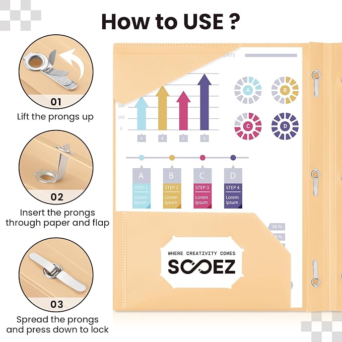 Sooez 6 Pack Plastic Folders with Pockets and Prongs, 3 Prong Folders with Pockets and Writable Label, Heavy Duty 2 Pocket Folder with Brads, Letter Size Prong Folder for School Office, Pastels Color