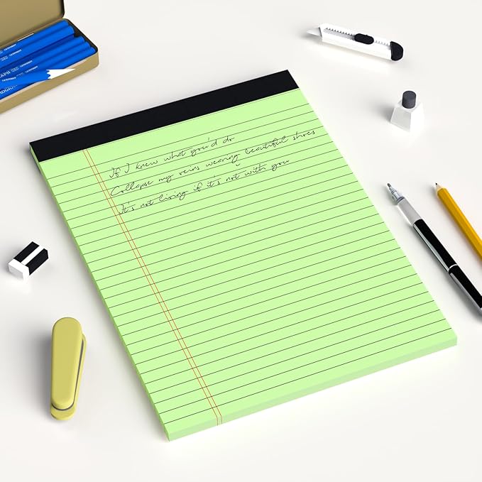 Colored Legal Pads 8.5 x 11 Note Pads 8.5x11 inch, Wide Ruled Clear Print Writing Pads 30 Sheets/Pad, 20lb Colored Paper, Perforated Notepad with Sturdy Back (4 Pads)