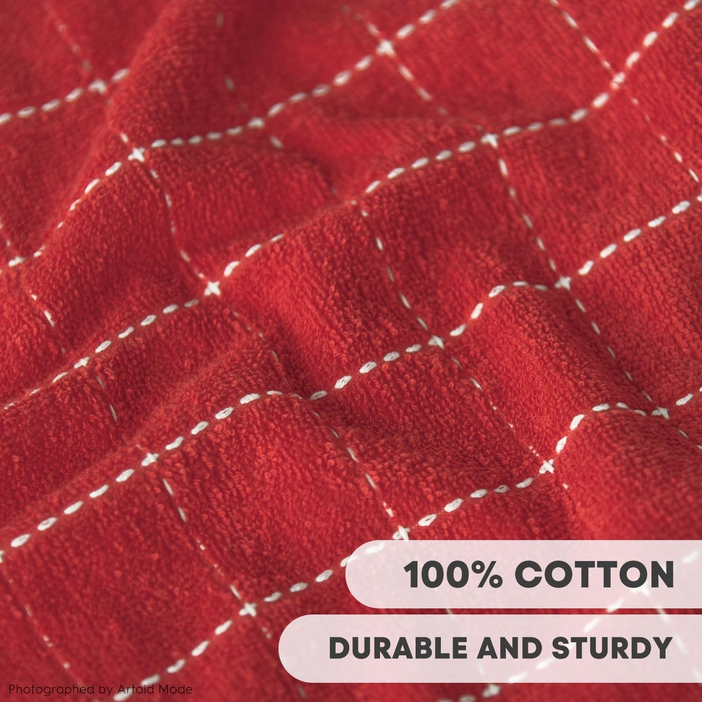 Artoid Mode Checkered Designed Cotton Red Terry Kitchen Dish Cloths, 12x12 Inch Soft Absorbent Quick Drying Cleaning Kitchen Rags Set of 6