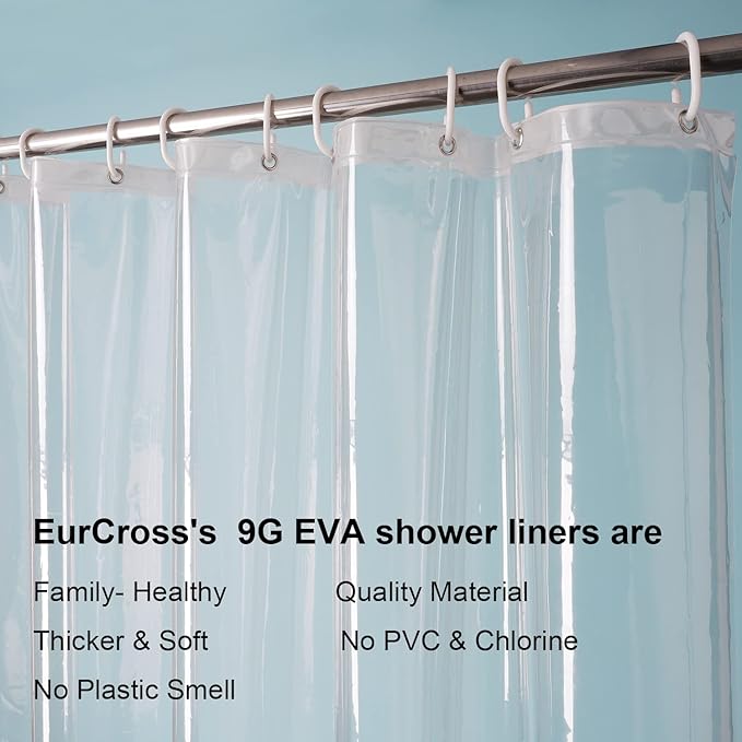 EurCross Shower Stall Curtain Liner with 3 Magnet Weights,Clear 9G PEVA Half Shower Curtain Liner 36x72 for Showerroom