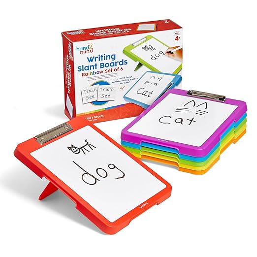 hand2mind Rainbow Writing Slant Boards, Desktop Whiteboard Clipboards, Reusable Handwriting Practice for Kids, Learn to Write Letters, Classroom Teacher Supplies, Multicolored, Set of 6