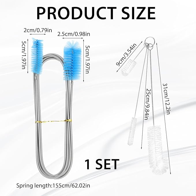 79” Flexible Pipe Cleaner Brush Set, Dual-Ended and Extra-Long Stainless Steel Cleaning Tool for Homeowner Mechanics Clean Sink Refrigerator Coils Shower Drain Plumbing Maintenance Fish-Tank
